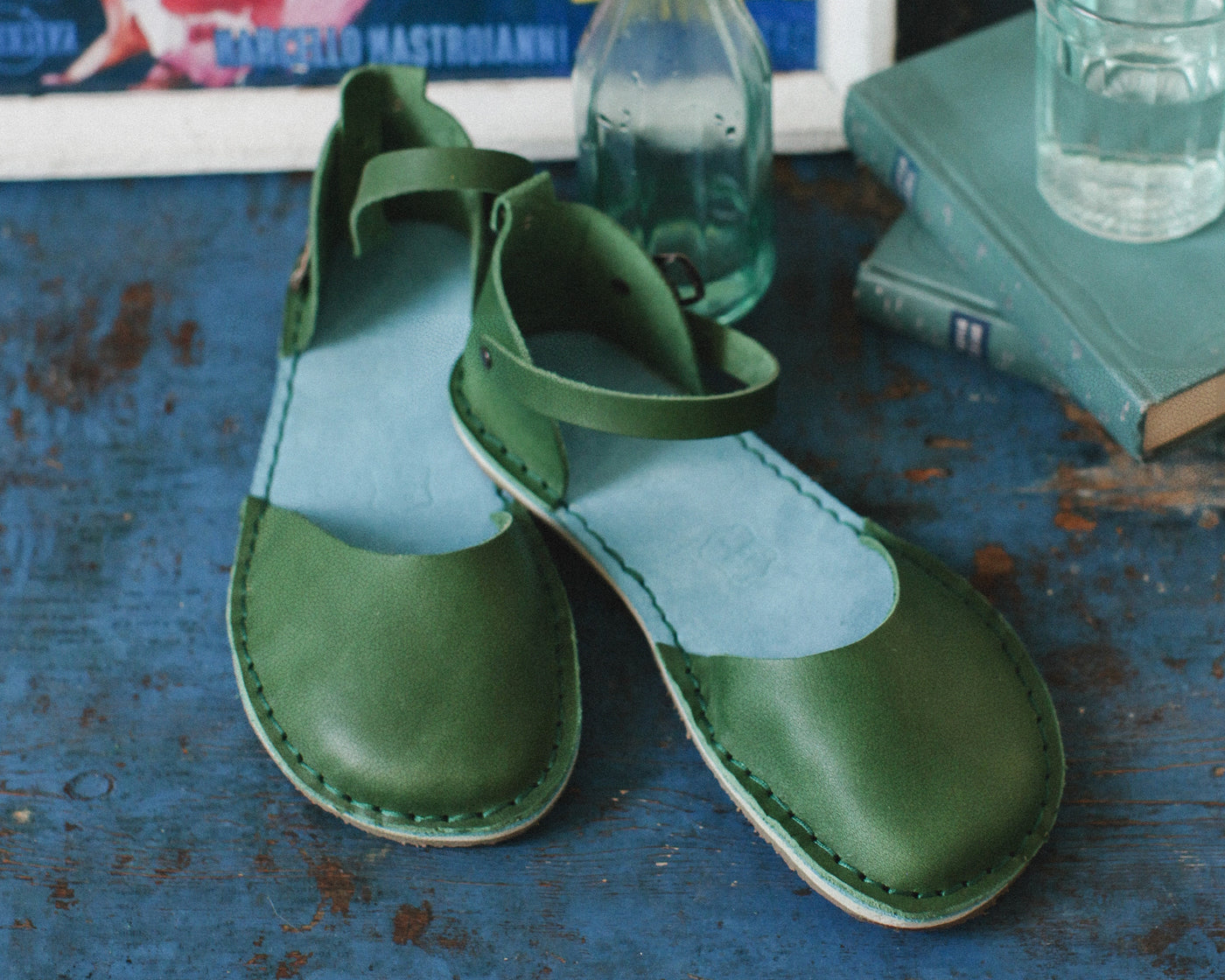 Trevi Volanato - Avocado barefoot sandals with natural foot shape